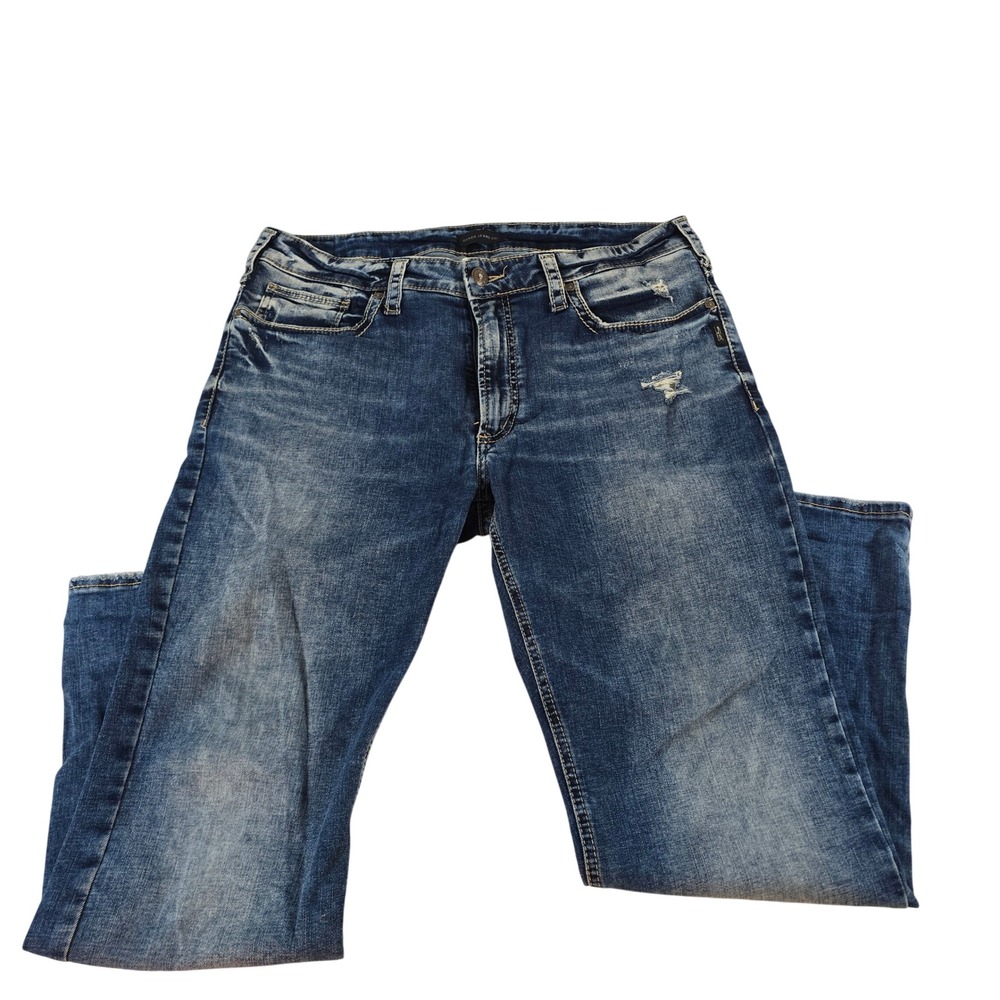 Silver Jeans Co Grayson Easy Fit Straight Leg Distressed Blue Denim M33314SDK311